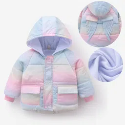 Kookie Kids Full Raglan Sleeves Padded Hooded Shimmered Jacket with Pockets - Lavender & Pink-picture-31