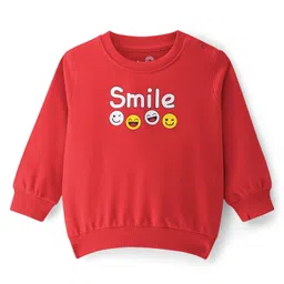 Doodle Poodle 100% Cotton Light Weight Looper Knit Full Sleeves Sweatshirt with Emoticons Print - Red-picture-17
