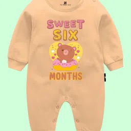 The Peppy Tend Cotton Monthly Birthday Theme Full Sleeves Sweet Six Months Text Printed Romper - Peach-picture-30