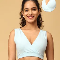 The Mom Store Cotton Sleeveless Solid Maternity Nursing Sleep Bra - Sky Blue-picture-34