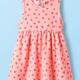 Babyhug Single Jersey Knit Sleeveless Frock With Heart Print - Pink-picture-13