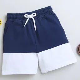 BUMZEE Cotton Woven Above Knee Length Color Block Solid Color Cut & Sew Shorts - Navy Blue & White-picture-12