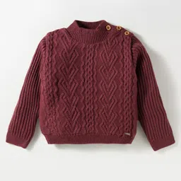 Yellow Apple Knit Full Sleeves Pullover Sweater with Cable Knit Design - Maroon-picture-14