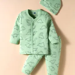 Simply Interlock Knit full Sleeves Night Suit With Dino Print & Cap - Light Green-image-25