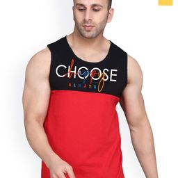 SLOWLORIS Pack Of 2 Printed Round Neck Sleeveless Bio-Wash Cotton Gym Vests-picture-44