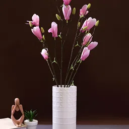 TAYHAA Pink 2 Pieces Magnolia Artificial Flower With Pot-picture-34