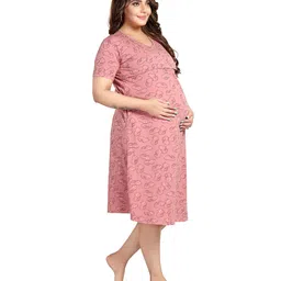 Fabme Pure Cotton  Half Sleeves Cats Printed Nighty With Concealed Zipper Nursing Access  - New York Pink image 4