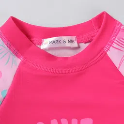 Mark & Mia Full Raglan Sleeves Two Piece Swimsuit with Floral Print - Dark Pink image 3