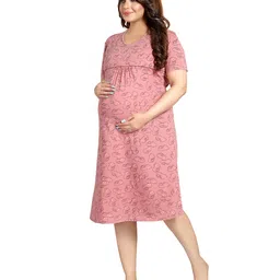 Fabme Pure Cotton  Half Sleeves Cats Printed Nighty With Concealed Zipper Nursing Access  - New York Pink image 5