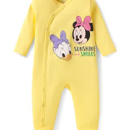 Babyhug Disney Interlock Knit Full Sleeves Footed Sleepsuits With Minnie Mouse Graphics Pack Of 2 - Pink & Yellow image 4