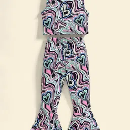 INCLUD Girls Printed Round Neck Crop Top With Trouser image 4