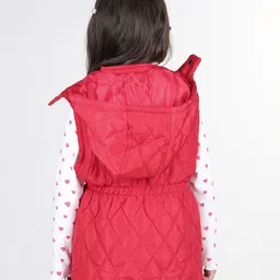 Babyhug Sleeveless Solid Colour Jacket with Removable Hood &  Pocket Detailing - Red image 5