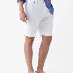 Rare Rabbit White Linen Solid Regular Fit Shorts image 2