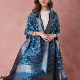 Fabindia Blue Viscose Regular Fit Woven Dupatta-image-36