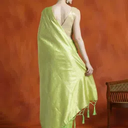 Jaipur Kurti Green Woven Saree With Unstitched Blouse image 2