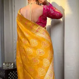 Anjaneya Sarees Yellow Silk Woven Saree With Unstitched Blouse image 2