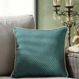 Pure Home and Living Blue Velvet Floral & Stripe Printed Cushion Cover image 2