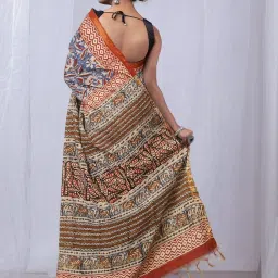 Unnati Silks Blue Printed Saree With Unstitched Blouse image 2