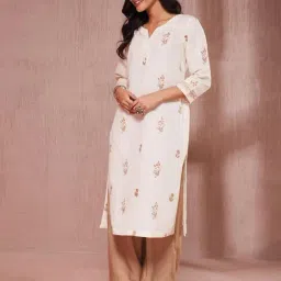 Fabindia Off White Slim Fit Printed Kurta image 3