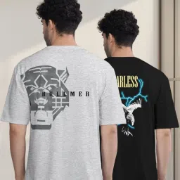 Bullmer White Melange & Black Cotton Oversized Fit Printed T-Shirt - Pack Of 2 image 2