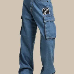 Bene Kleed Blue Cotton Graphic Print Cargo Jeans-image-38