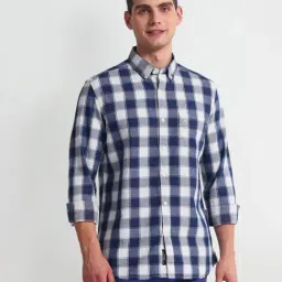 U.S. Polo Assn. Denim Co. Blue & White Cotton Slim Fit Checks Shirt-picture-33