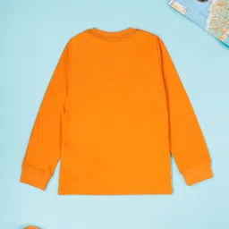 KiddoPanti Boys Orange Cotton Printed T-Shirts image 2