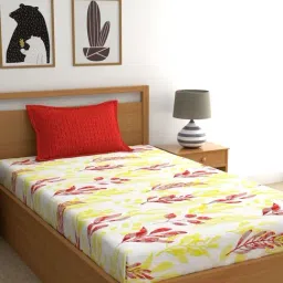 Home Ecstasy Floral Red & Yellow 140 TC Cotton Single Bed Sheet with 2 Pillow Covers-picture-43