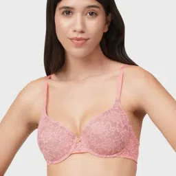 Amante Pink Floral Print Full Coverage T-Shirt Bra-picture-11