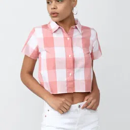 Forever 21 Pink Cotton Check Shirt-image-42