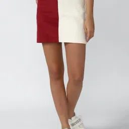 Forever 21 Maroon & Off White Color-Block Mini Skirt-picture-26