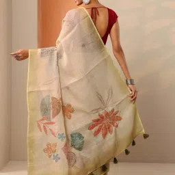 Libas Beige Regular Fit Floral Print Saree With Unstitched Blouse image 2