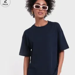 Bewakoof Navy Cotton Relaxed Fit T-Shirt-image-31