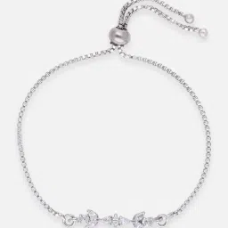 crash.club by CKC Sterling Silver Leaf Motif Cubic Zirconia Bracelet for Women image 2