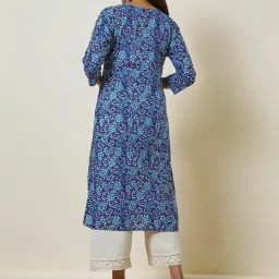 Soch Blue Cotton Printed Straight Kurta image 2