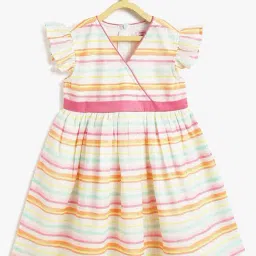 Campana Girls White and Multicolour Cotton Striped Dress-image-68