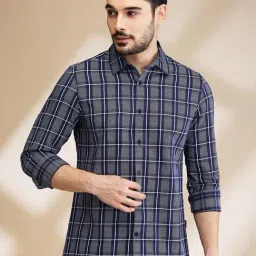 Being Human Navy Slim Fit Checks Shirt-picture-15