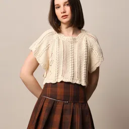 Only Cream Cotton Self design Crop Top image 2