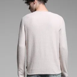 Jack & Jones White Cotton Slim Fit Texture Pullover image 2
