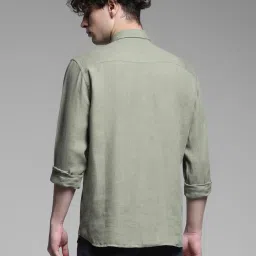 Jack & Jones Green Linen Regular Fit Texture Shirts image 2