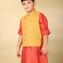 Fabindia Boys Yellow Printed Nehru Jackets image 2