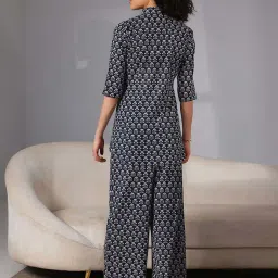 Libas Navy Cotton Floral Print Shirt & Palazzo Set image 2