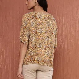 Fabindia Mustard Viscose Comfort Fit Print Top image 2