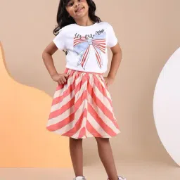 U.S. Polo Assn. Girls Coral Diagonal Striped Flared Skirt-picture-24