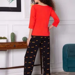 Clovia Black & Red Printed Top With Pyjamas image 2