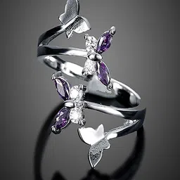DressBerry Silver-Plated Artificial Stones Studded Butterfly Designed Finger Ring-picture-26