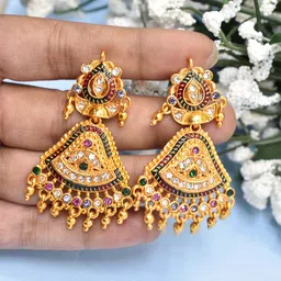 MEIRA JEWELLERY Artificial Stones Studded Beaded Contemporary Drop Earrings-picture-11