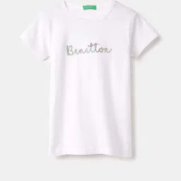 United Colors of Benetton Girls White Cotton Printed Tshirt-picture-10