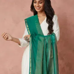 Fabindia Green Cotton Silk Regular Fit Woven Dupatta image 2