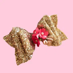 RAINMEBOWS Girls Golden Glitter Bow with Red Flower centered Alligator Hair Clip-picture-34